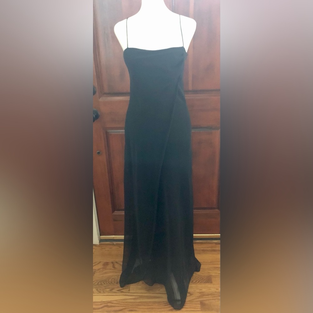 Timeless Black Spaghetti Strap Classic Long Cocktail Dress - Picture 2 of 8